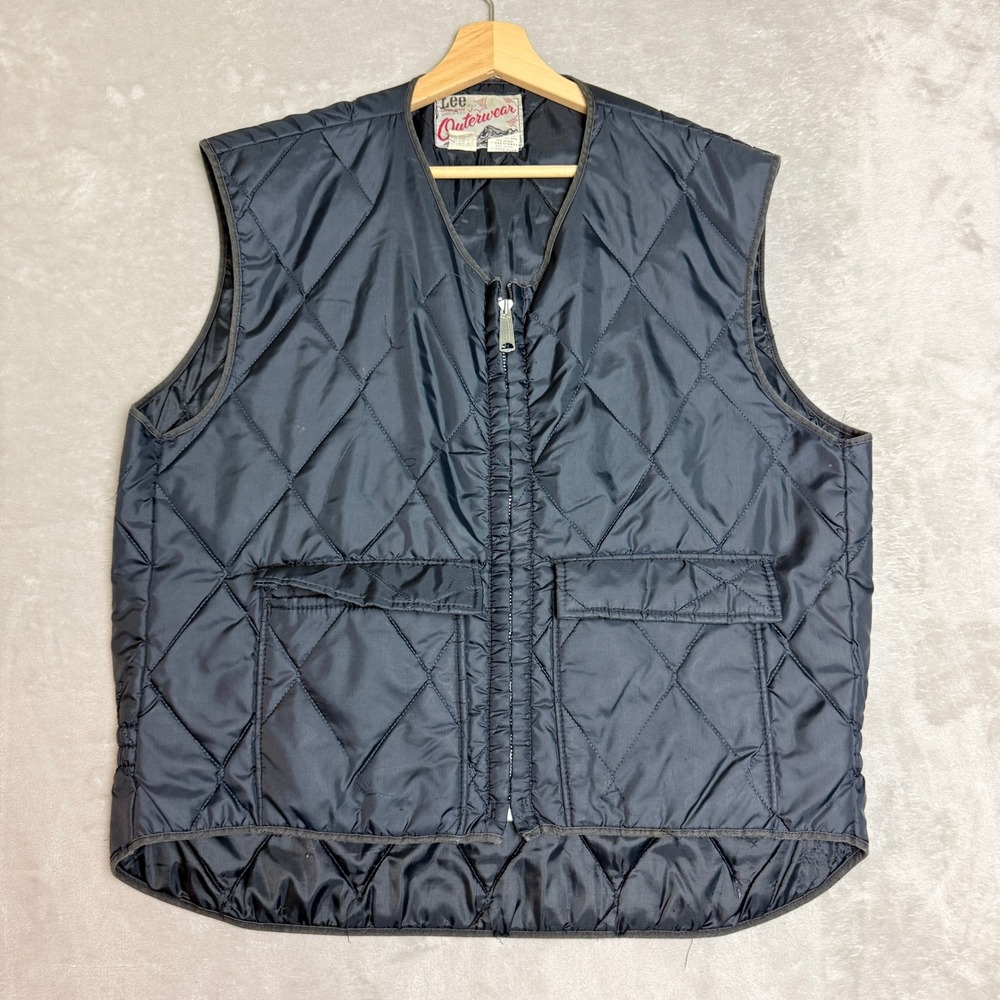 Vintage 70s Lee Outerwear Quilted Vest Mens L Navy Talon Zip Workwear Union USA